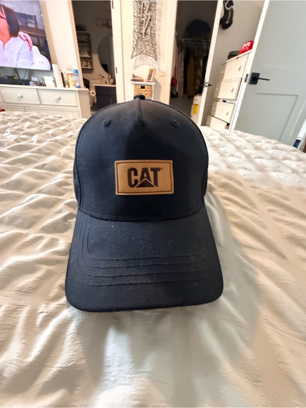 Caterpillar Black Baseball Cap with Tan Patch